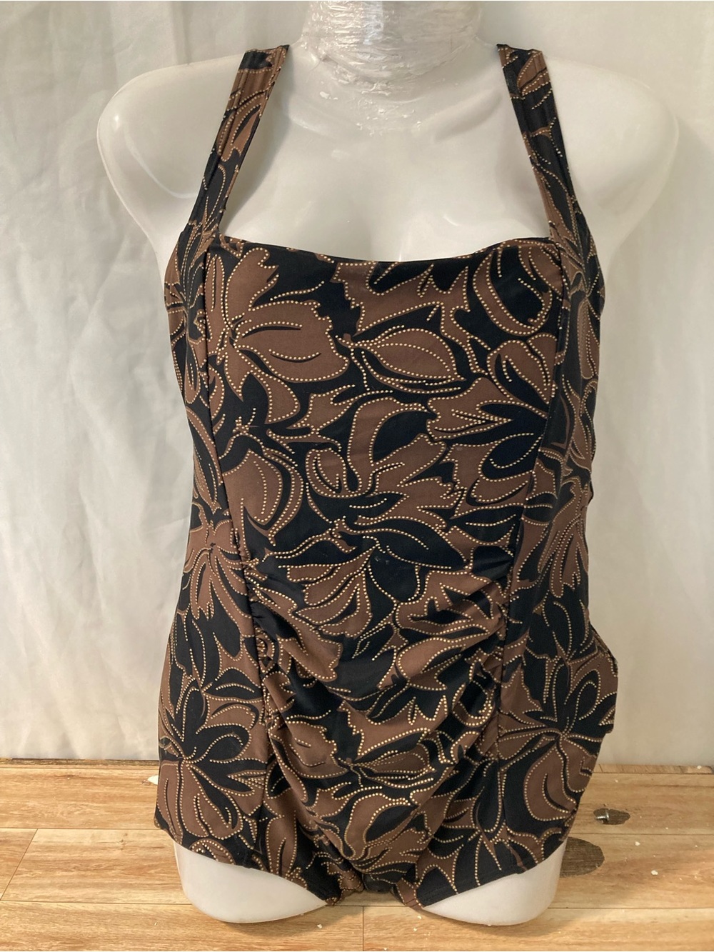 Black & Brown Floral Halter One-Piece Swimsuit